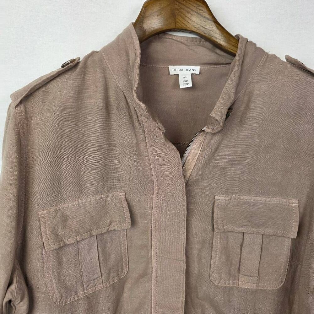 Tribal Jeans Linen Blend Utility Jacket Tan L - Picture 2 of 7
